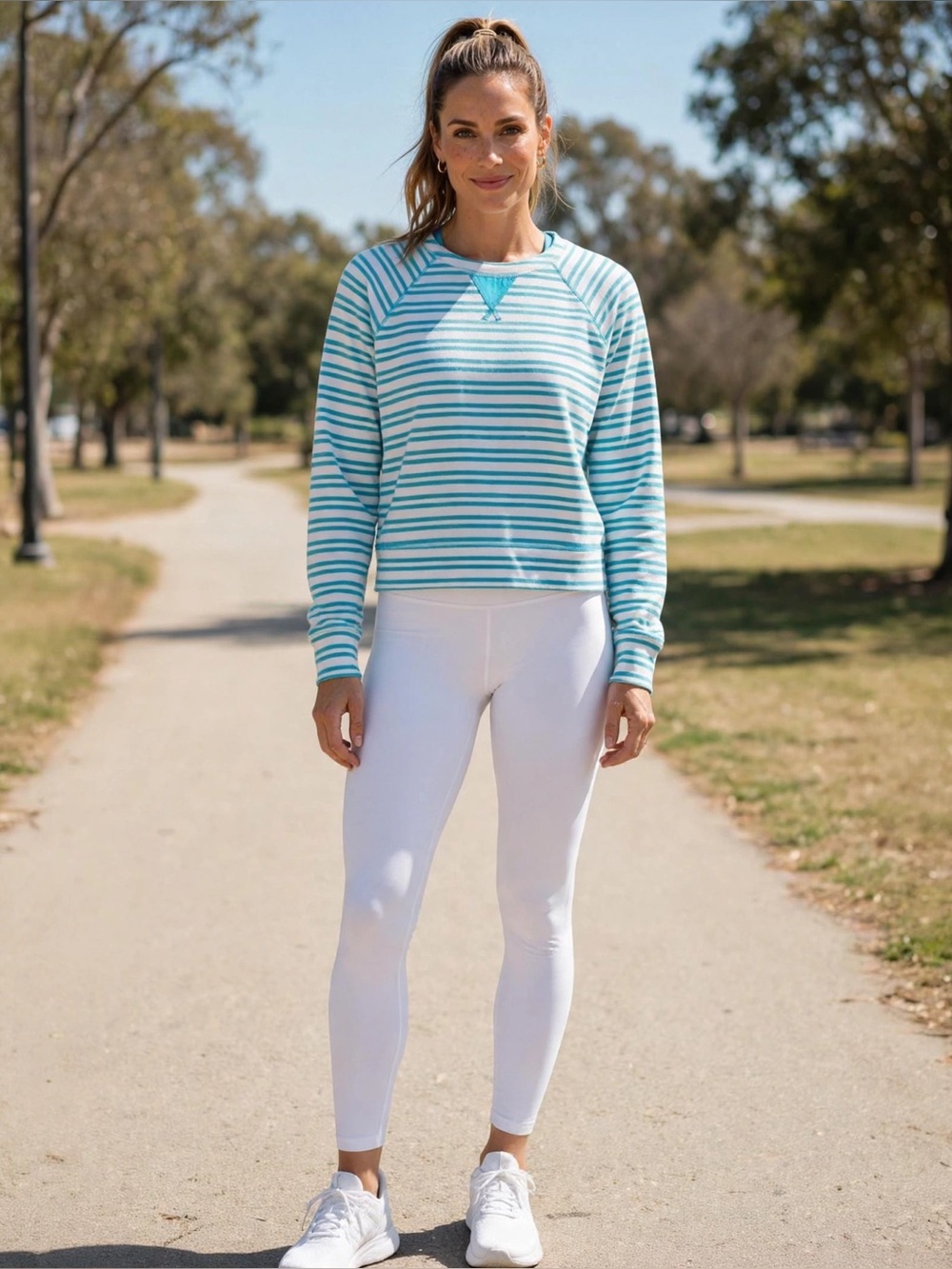 lululemon athletica Turquoise and White Striped Long Sleeve Top
